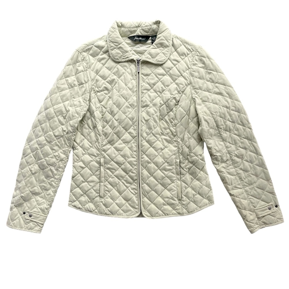 Eddie Bauer Womens Sz Medium Pastel Lime Green Quilted Premium Goose Down Jacket